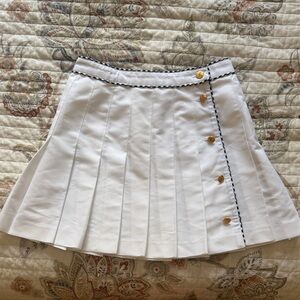 White Pleated Lizsport Tennis Skirt with Gold Buttons and Gingham Piping, Size 4